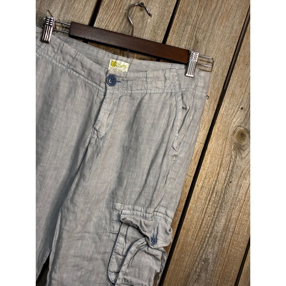 Lucky Brand Women Light Blue 100% Linen Cargo Pants Size 00 24 FY1S010